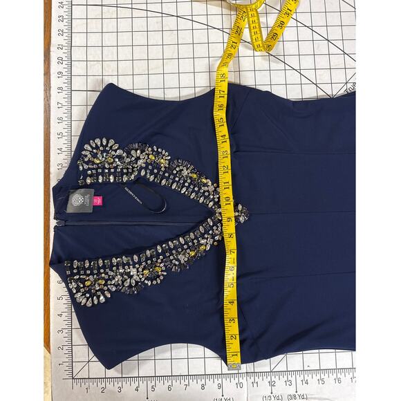 Vince Camuto Beaded Nay Blue V Neck Maxi Formal Evening Dress Women 10 - Picture 10 of 11